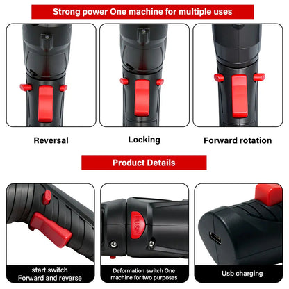 47-Piece Foldable Wireless Electric Screwdriver Kit with Adjustable Torque & USB Charging