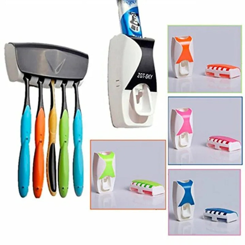 Automatic Toothpaste Dispenser Set with Wall-Mounted Toothbrush Holder | Touch-Free Bathroom Organizer