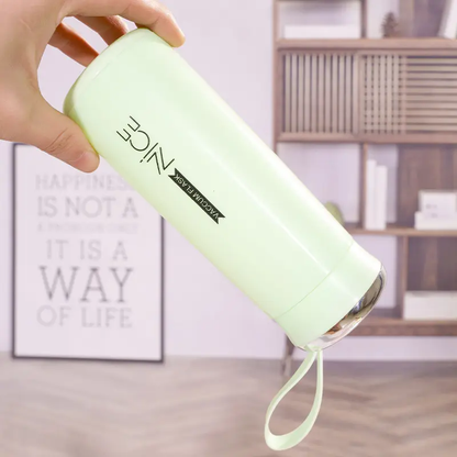 Nice Bottle | 400ml Mini Flask Glass Water Bottle with Vacuum Insulation | Temperature Resistant | Random Colors