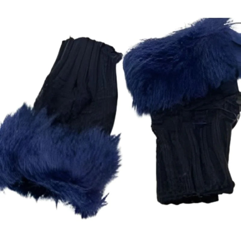 Women’s Faux Fur Fingerless Knitted Gloves | Warm Winter Hand Wrist Warmers | Soft, Stylish & Comfortable | Blue
