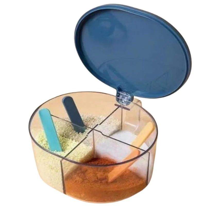4 Compartments Spice Box | Masala Storage Box | Plastic Kitchen Organizer | Leak-Proof & Reusable
