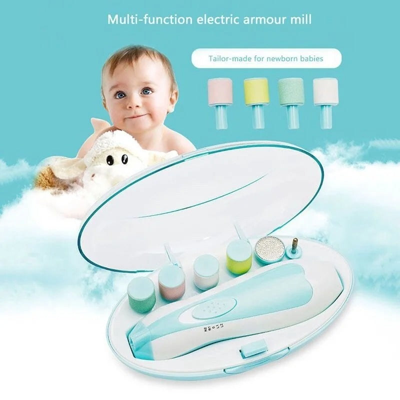 Premium 6-in-1 Electric Baby Nail Trimmer Set | Safe Infant Nail Filer & Manicure Pedicure Kit with LED Light & Storage Case | Cell Operated | Random Color
