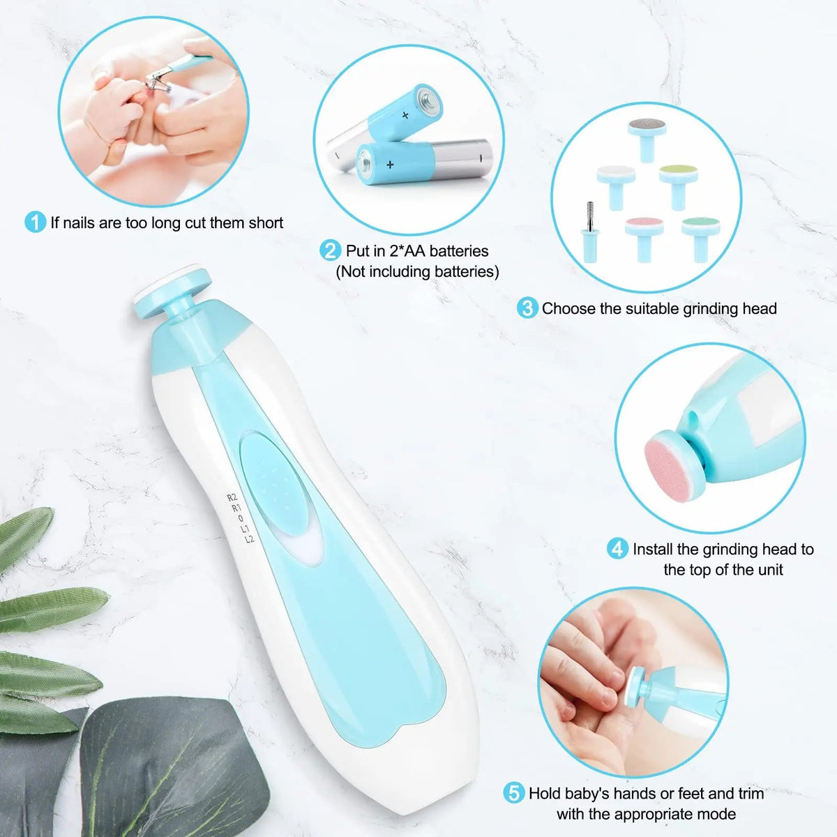 Premium 6-in-1 Electric Baby Nail Trimmer Set | Safe Infant Nail Filer & Manicure Pedicure Kit with LED Light & Storage Case | Cell Operated | Random Color