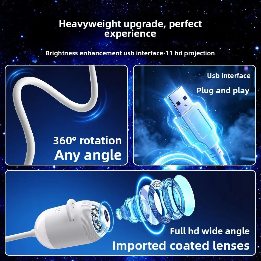 2-in-1 USB Galaxy Star Projector Night Light | 6 Projection Lenses | Adjustable Brightness Starry Sky & Night Lamp
