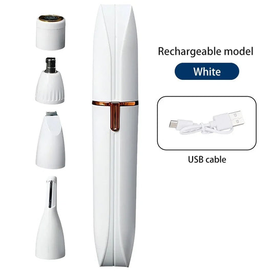 4-in-1 Electric Lady Shaver for Women | Rechargeable Cordless Hair Remover | Bikini Trimmer, Nose & Eyebrow Trimmer | For Face, Legs & Underarms