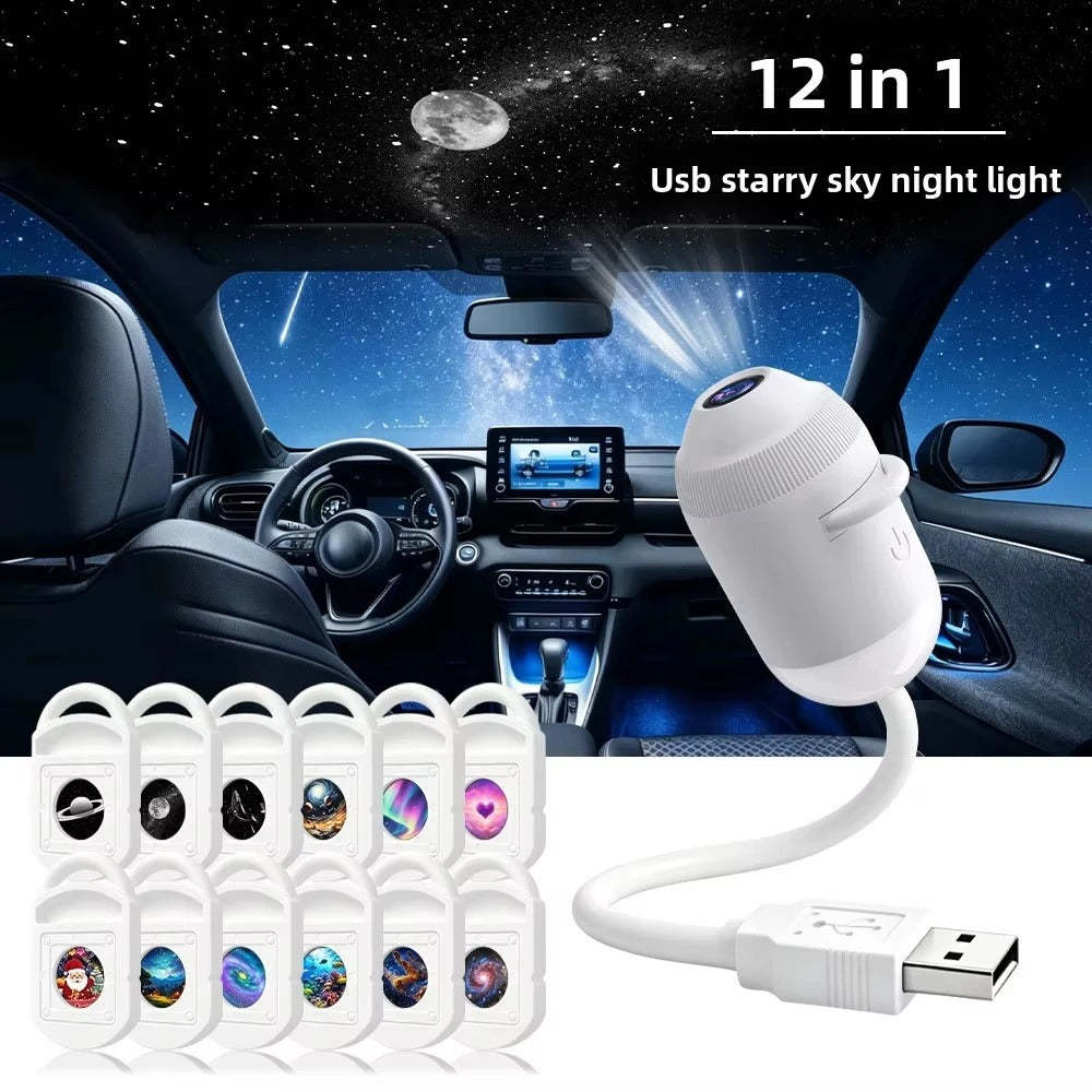 2-in-1 USB Galaxy Star Projector Night Light | 6 Projection Lenses | Adjustable Brightness Starry Sky & Night Lamp