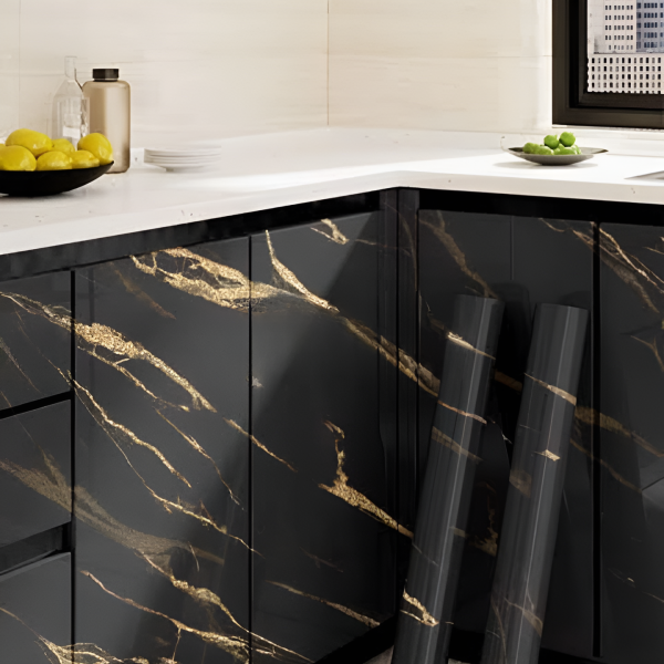 Black & Gold | Marble Sheet Sticker 60x200cm | Waterproof Self-Adhesive PVC Wallpaper for Furniture Walls