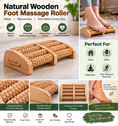 🦶 Natural Wooden Foot Massage Roller