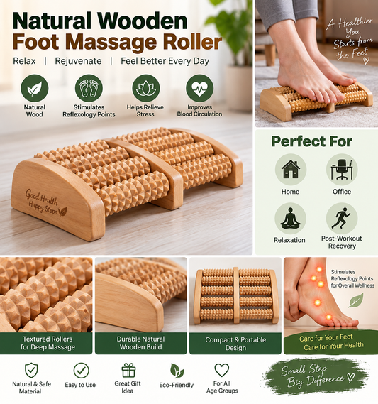 🦶 Natural Wooden Foot Massage Roller